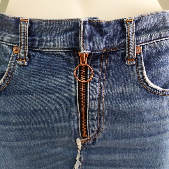 Rag & Bone O-Ring Front Zipper Blue Denim Punk Mini Skirt 26 S - Picture 2 of 6